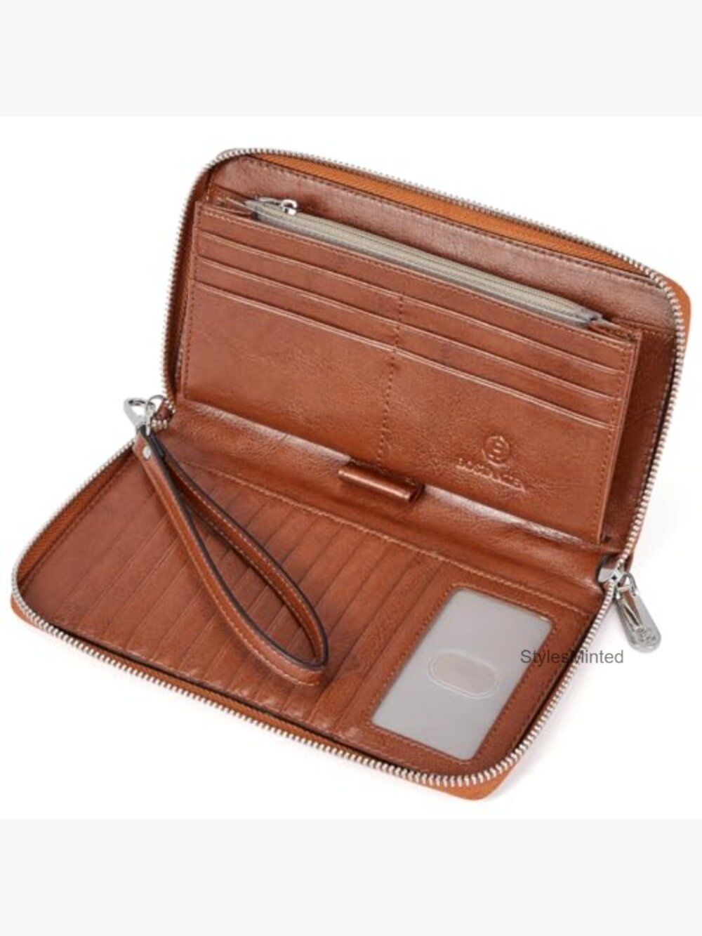 Large RFID Blocking Leather Zip Around Wristlet Wallet Phone Clutch - Picture 6 of 7